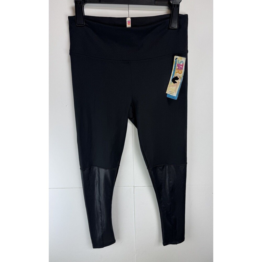 Spanx Starpower $82 Contrast Leather-Look Shaping Leggings Size: Large NWT